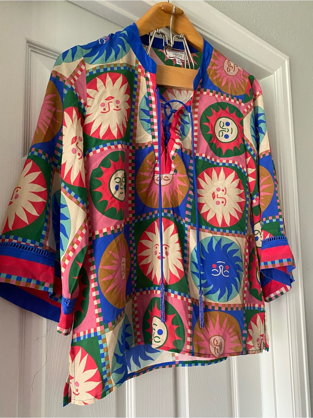 Johnny Was Lionora Front Tie Villa Silk Blouse  Small